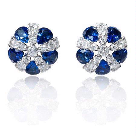 .97ct Diamond and Blue Sapphire 18k White Gold Earrings