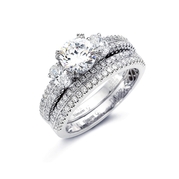 Simon G Diamond Platinum Engagement Ring Setting and Wedding Band Set
