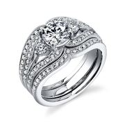 Simon G Diamond Antique Style Platinum Engagement Ring Setting and Wedding Band Set