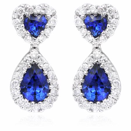 .58ct Diamond and Blue Sapphire 18k White Gold Dangle earrings