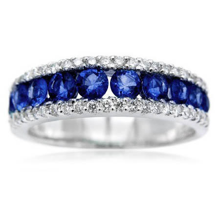 .34ct Diamond and Blue Sapphire 18k White Gold Wedding Band Ring