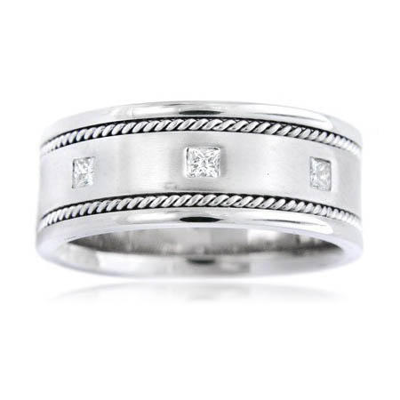 Men's Diamond 18k White Gold Wedding Band Ring