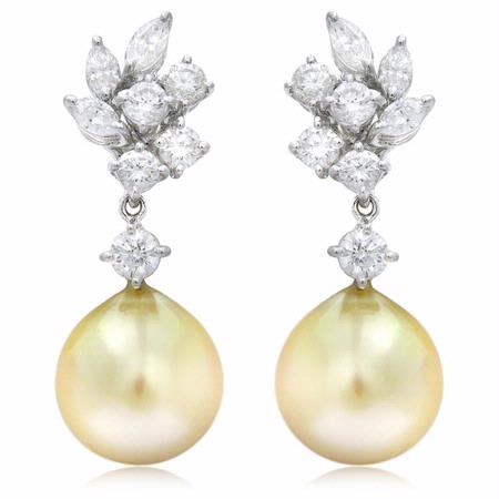 1.84ct Diamond & South Sea Pearl 18k White Gold Dangle Earrings