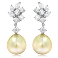 1.84ct Diamond & South Sea Pearl 18k White Gold Dangle Earrings