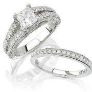Natalie K Diamond Platinum Engagement Ring Setting and Wedding Band Set