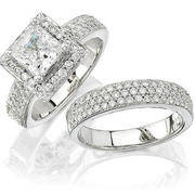 Natalie K Diamond Platinum Halo Engagement Ring Setting and Wedding Band Set