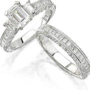 Natalie K Diamond Antique Style Platinum Engagement Ring Setting and Wedding Band Set