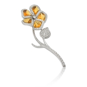 Garavelli Diamond & Citrine 18k White Gold Floral Brooch Pin