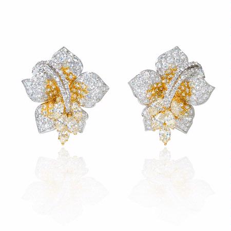 Diamond 18k Two Tone Gold Flower Earrings