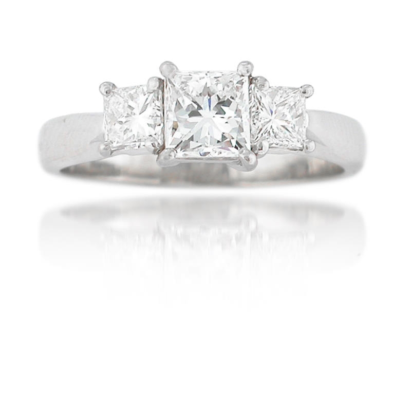 Certified 3 Stone Princess Cut Diamond  Platinum Engagement Ring ...