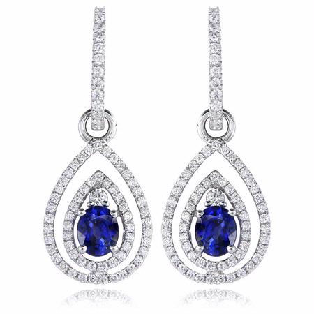Diamond and Blue Sapphire 18k White Gold Dangle Earrings