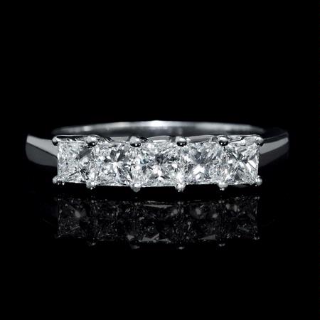 Diamond 5 Stone Princess Platinum Wedding Band Ring