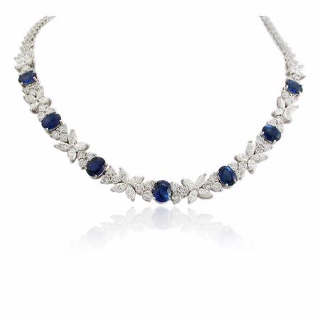 Diamond & Blue Sapphire Platinum Necklace