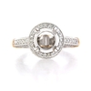 Diamond Antique Style Platinum and 18k Rose Gold Halo Engagement Ring Setting