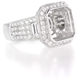 1.57ct Diamond Antique Style 18k White Gold Halo Engagement Ring Setting