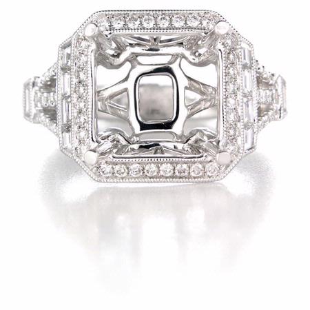 .81ct Diamond Antique Style 18k White Gold Halo Engagement Ring Setting