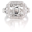 .81ct Diamond Antique Style 18k White Gold Halo Engagement Ring Setting