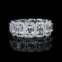 Diamond Emerald and Round Brilliant Cut 18k White Gold Eternity Wedding Band Ring
