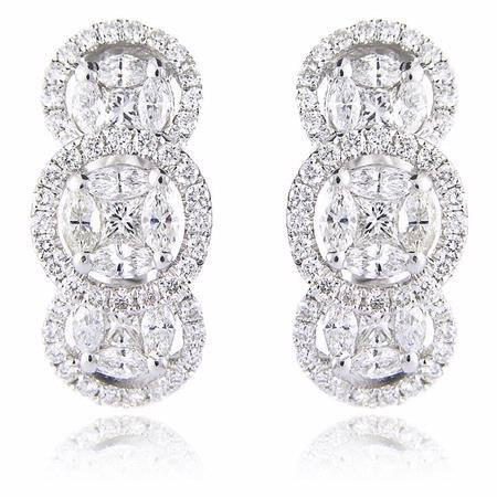 1.40ct Diamond 18k White Gold Cluster Earrings