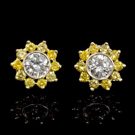 2.16ct Diamond 18k Two Tone Gold Cluster Earrings