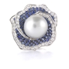 Diamond Blue Sapphire & Pearl 18K White Gold Ring