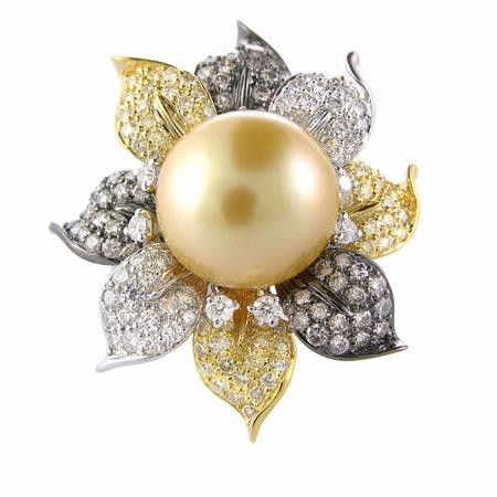 3.38ct Diamond and South Sea Pearl 18k Two Tone Gold Ring