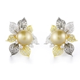3.95ct Diamond and South Sea Pearl 18k Two Tone Gold Earrings