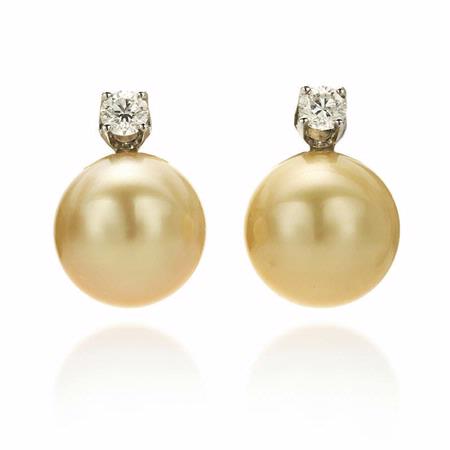 Diamond and South Sea Pearl 18k Two Tone Gold Earrings