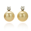 Diamond and South Sea Pearl 18k Two Tone Gold Earrings