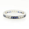 Diamond and Blue Sapphire Antique Style 18k White Gold Eternity Wedding Band Ring