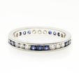 .41ct Diamond and Blue Sapphire Antique Style 18k White Gold Eternity Wedding Band Ring