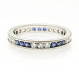 .41ct Diamond and Blue Sapphire Antique Style 18k White Gold Eternity Wedding Band Ring