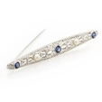 .28ct Diamond and Blue Sapphire Antique Style 18k White Gold Brooch