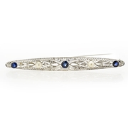 Diamond and Blue Sapphire Antique Style 18k White Gold Brooch