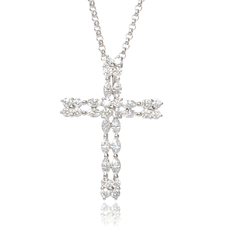 13ct Diamond 18k White Gold Cross Pendant Necklace