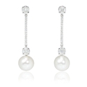 Diamond and Pearl 18k White Gold Dangle Earrings