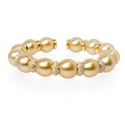 Diamond and Pearl 18k Yellow Gold Bangle Bracelet
