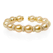 Diamond and Pearl 18k Yellow Gold Bangle Bracelet