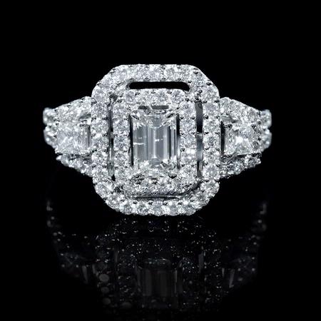 1.37ct Diamond 18k White Gold Emerald Cut Double Halo Ring