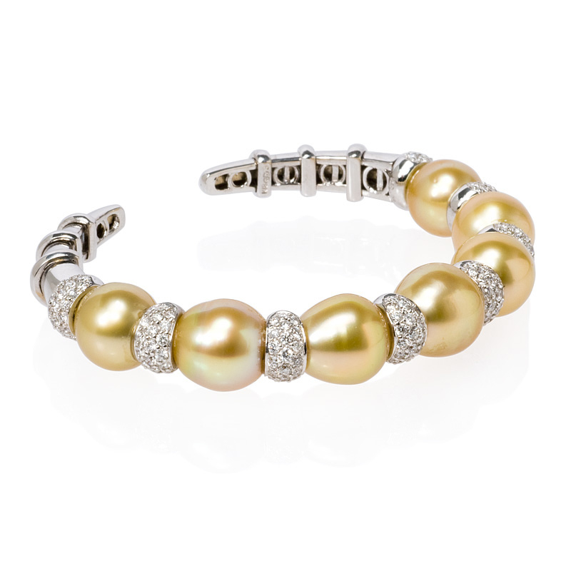 Diamond and Pearl 18k White Gold Bangle Bracelet (#4219)