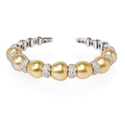 Diamond and Pearl 18k White Gold Bangle Bracelet