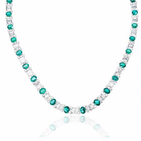 13.17ct Diamond and Emerald 18k White Gold Necklace