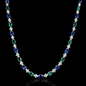 Diamond Emerald and Ceylon Blue Sapphire 18k White Gold Necklace