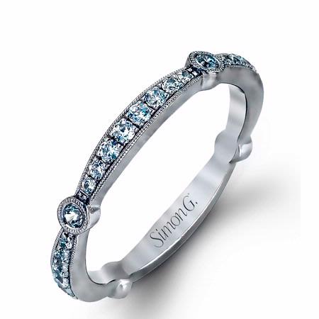 Simon G Diamond Antique Style 18k White Gold Wedding Band Ring