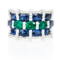Diamond Blue Sapphire & Emerald 18k White Gold Ring