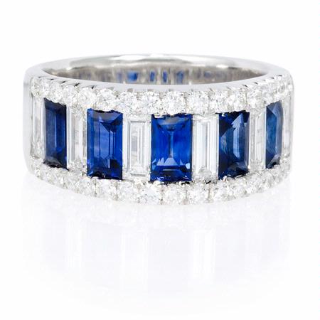 1.25ct Diamond and Blue Sapphire 18k White Gold Ring