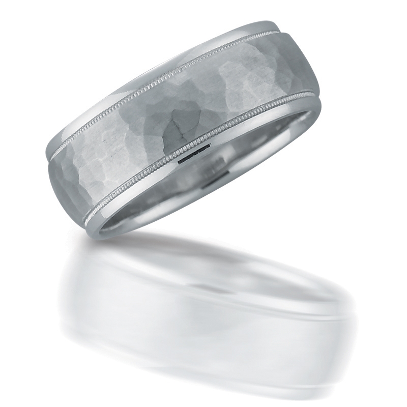 Men's Antique Style 18k White Gold Wedding Band Ring