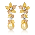 2.80ct Diamond and South Sea Golden Pearl 18k Three Tone Gold Dangle Earrings