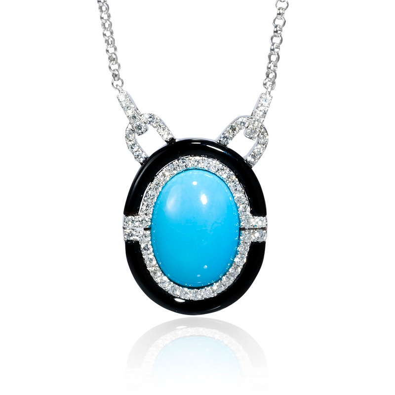 ... Diamond and Turquoise 18k White Gold and Black Onyx Pendant Necklace