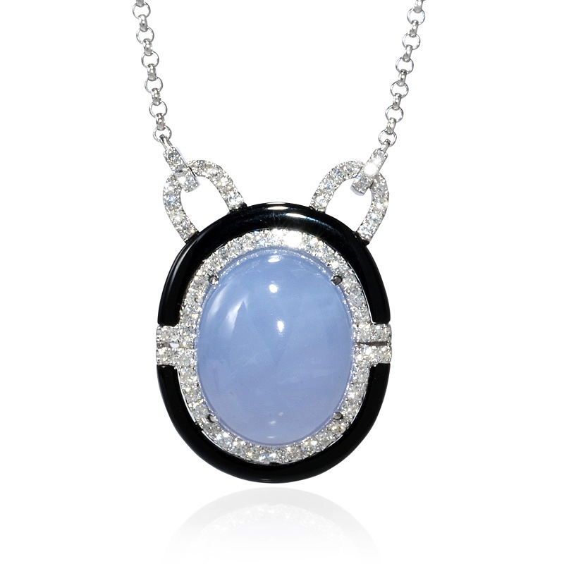 ... Diamond and Chalcedony 18k White Gold and Black Onyx Pendant Necklace